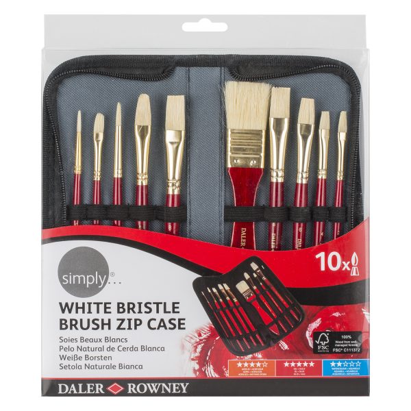 Daler Rowney Simply Bristle Hair Brush Set of 10 Pcs With Zip Case. - Image 2