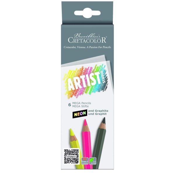 Cretacolor Artist Studio Mega Pencils - Neon & Graphite Set Of 6