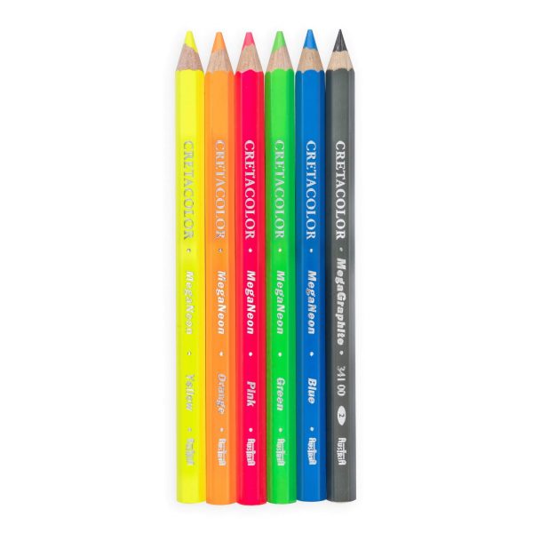 Cretacolor Artist Studio Mega Pencils - Neon & Graphite Set Of 6 - Image 2