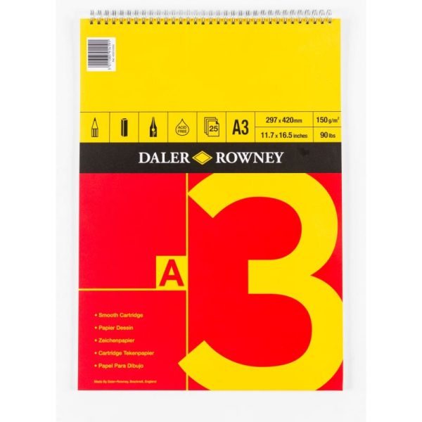 Daler Rowney Smooth Cartridge Paper Spiral Pads - 150Gsm 25 Sheets - Image 3