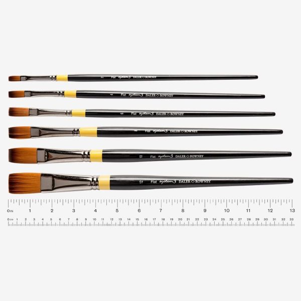 Daler Rowney System3 Sy-44 Flat Painting Brushes - Long Handle - Image 2