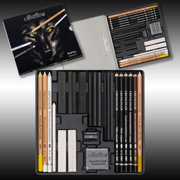 Cretacolor Wolf Box Black & White Charcoal Drawing Set of 25 Pcs - Image 3