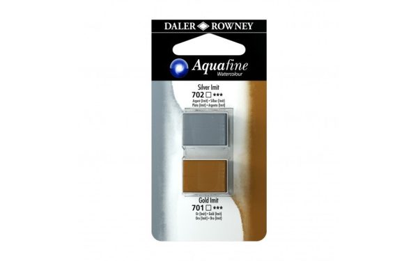 Daler Rowney Aquafine Watercolour Half Pan Pack Of 2 - Gold/Silver - Image 2