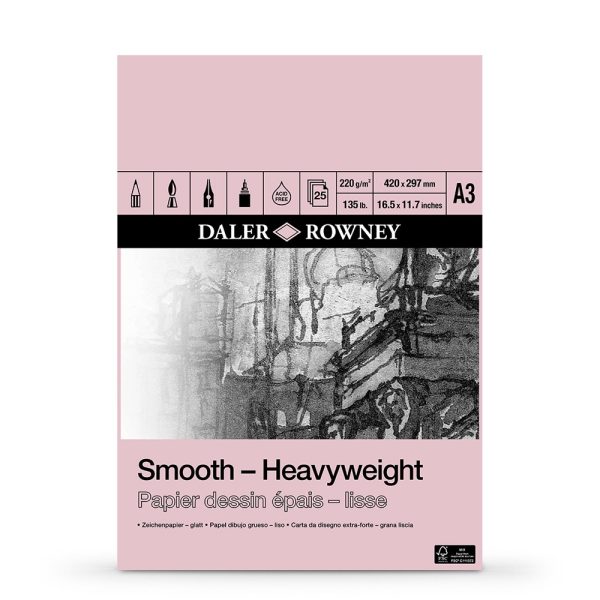 Daler Rowney Heavyweight Smooth Drawing Paper Pad- 220 Gsm 25 Sheets - Image 2