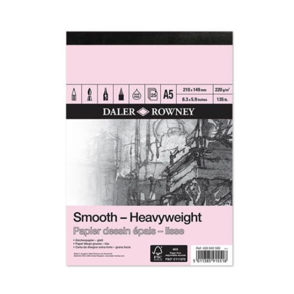 Daler Rowney Heavyweight Smooth Drawing Paper Pad- 220 Gsm 25 Sheets - Image 4