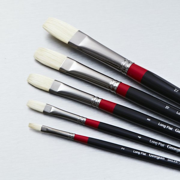 Daler Rowney Georgian Flat Oil Paint Brushes In Bristle Hairs - Long Handle - Image 3