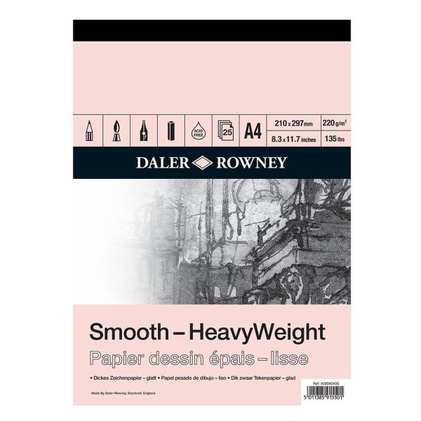 Daler Rowney Heavyweight Smooth Drawing Paper Pad- 220 Gsm 25 Sheets - Image 3