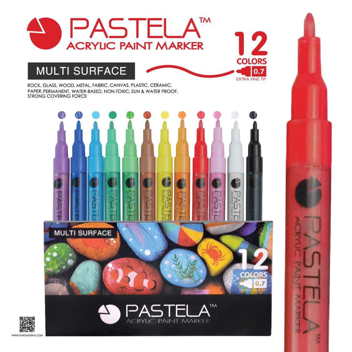 Set of 12 Metallic Acrylic Paint Markers Extra-fine Tip 0.7mm for