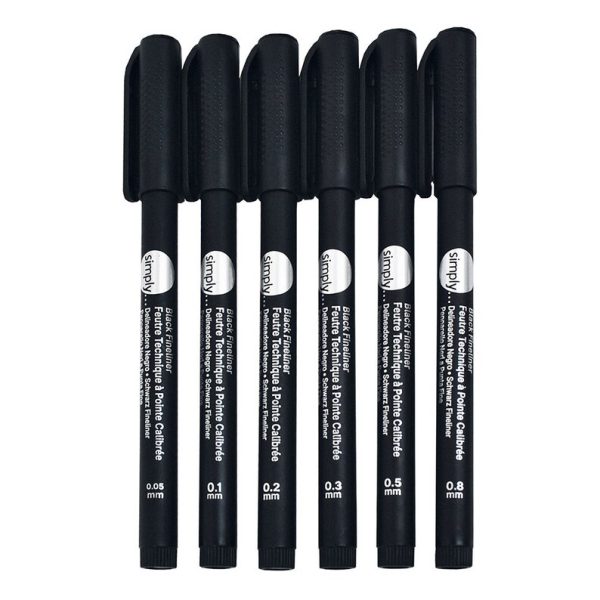 Daler Rowney Simply Black Fineliner Pen Set of 6 - Image 3