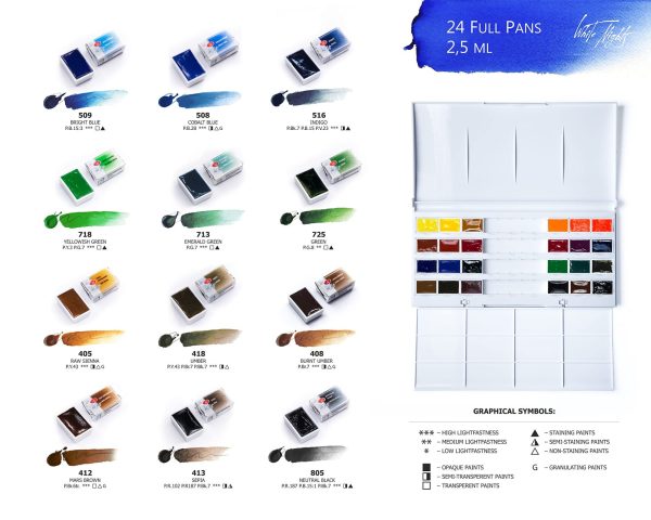 White Nights Artists' Watercolour Set Of 24 Full Pans - Image 4