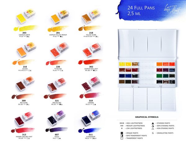 White Nights Artists' Watercolour Set Of 24 Full Pans - Image 3