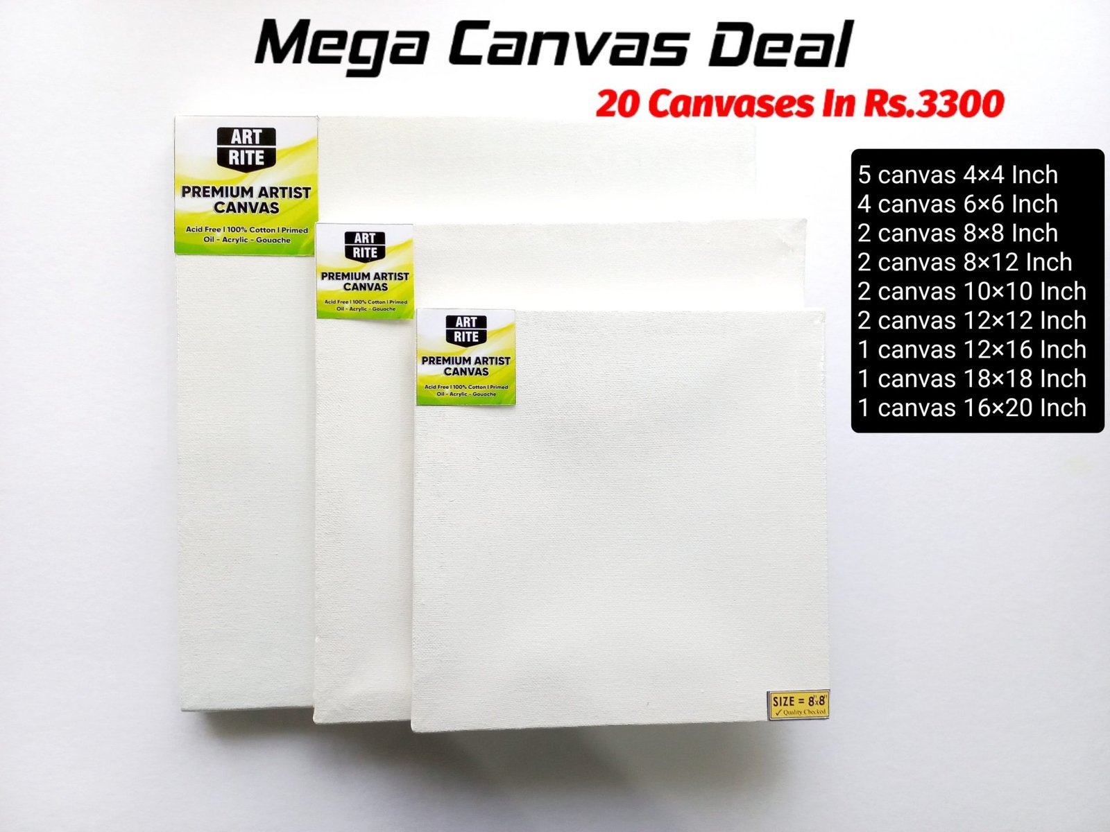 Art Rite Mega Canvas Deal Of 20 Pcs