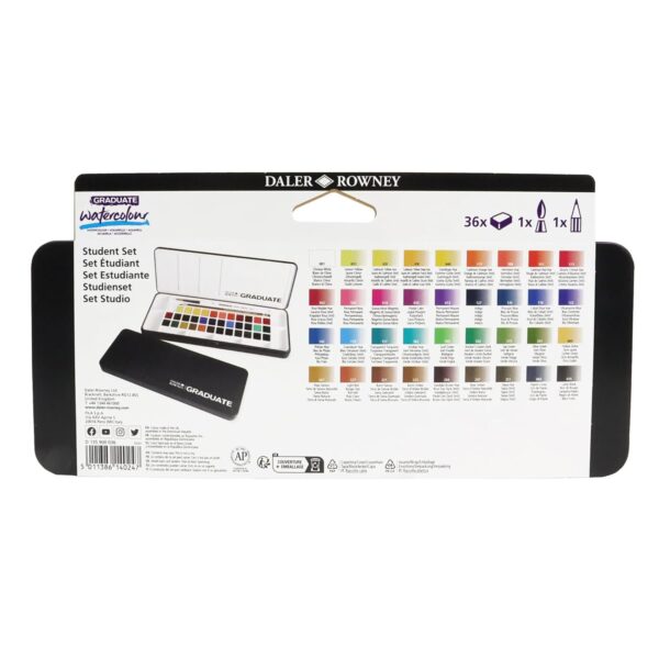 Daler Rowney Graduate Watercolors Half Pan Set Of 36 Tin Box - Image 4