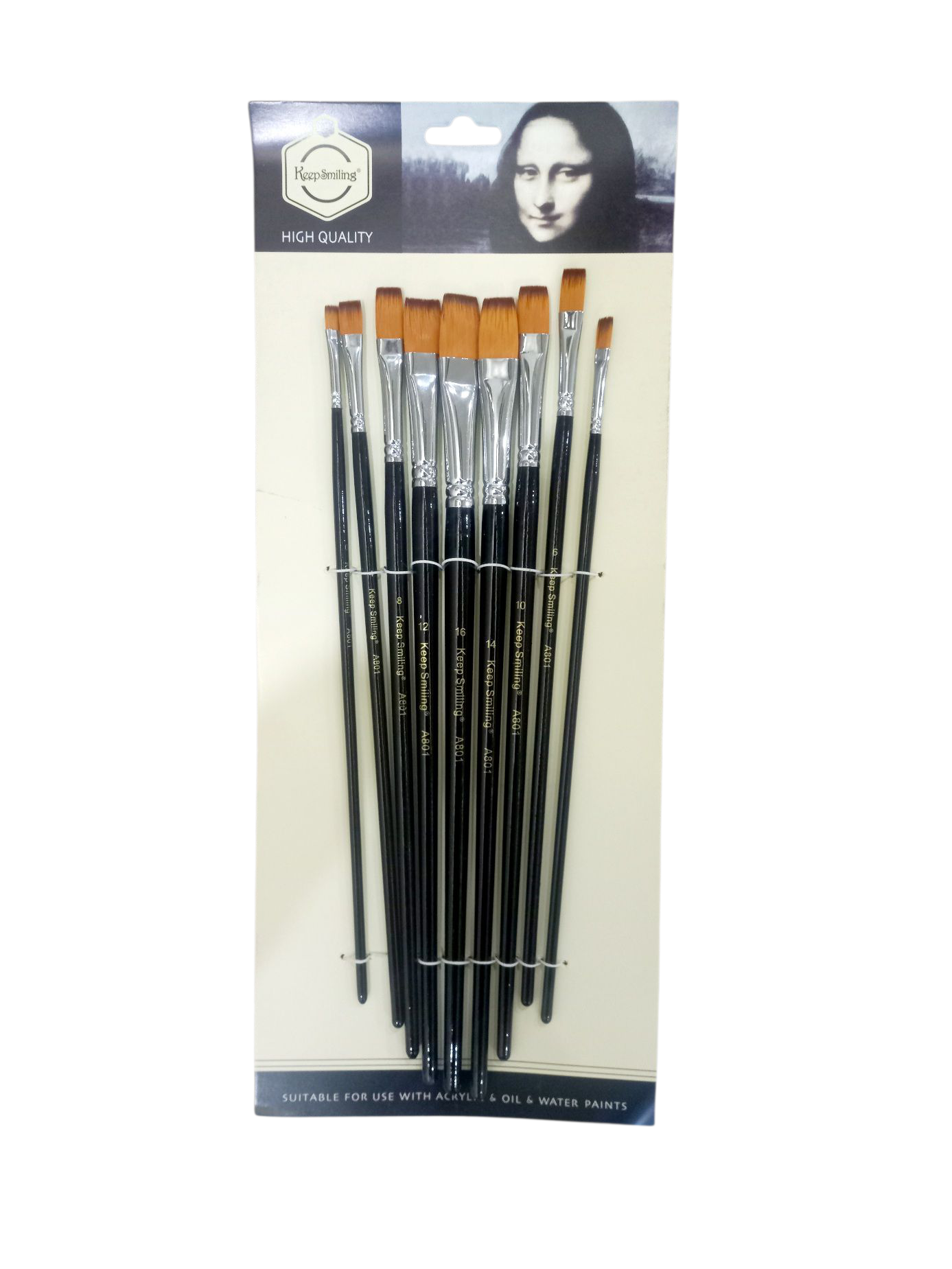 Keep Smiling Artist Flat Brushes Pack Of 9 Pcs - Long Handle - Image 2