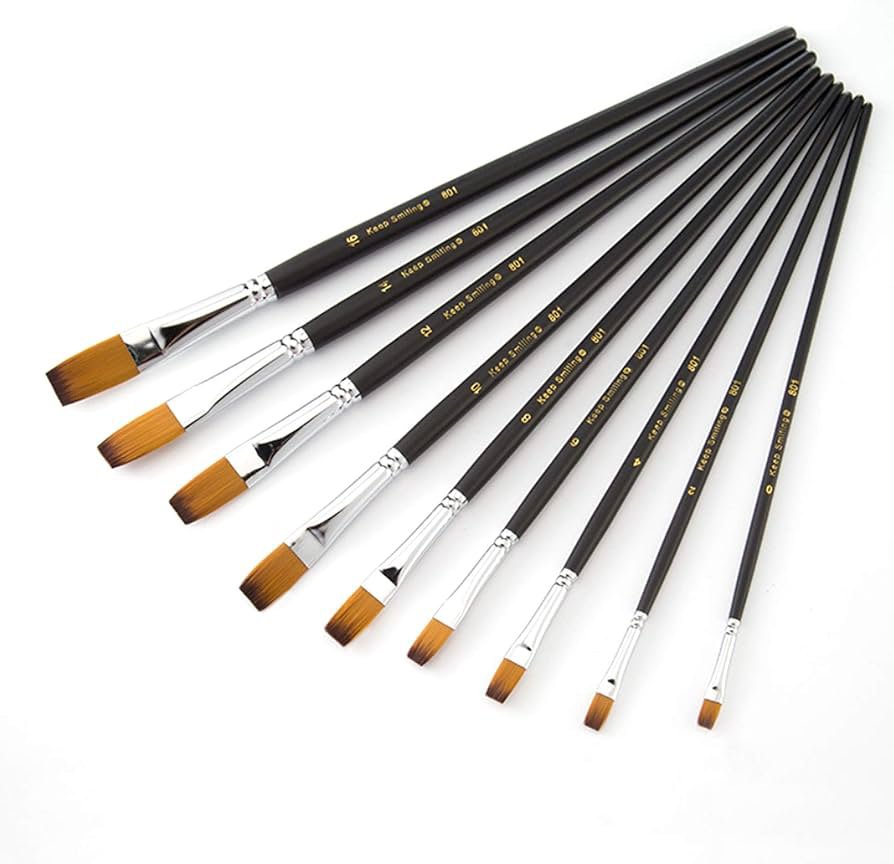 Keep Smiling Artist Flat Brushes Pack Of 9 Pcs - Long Handle