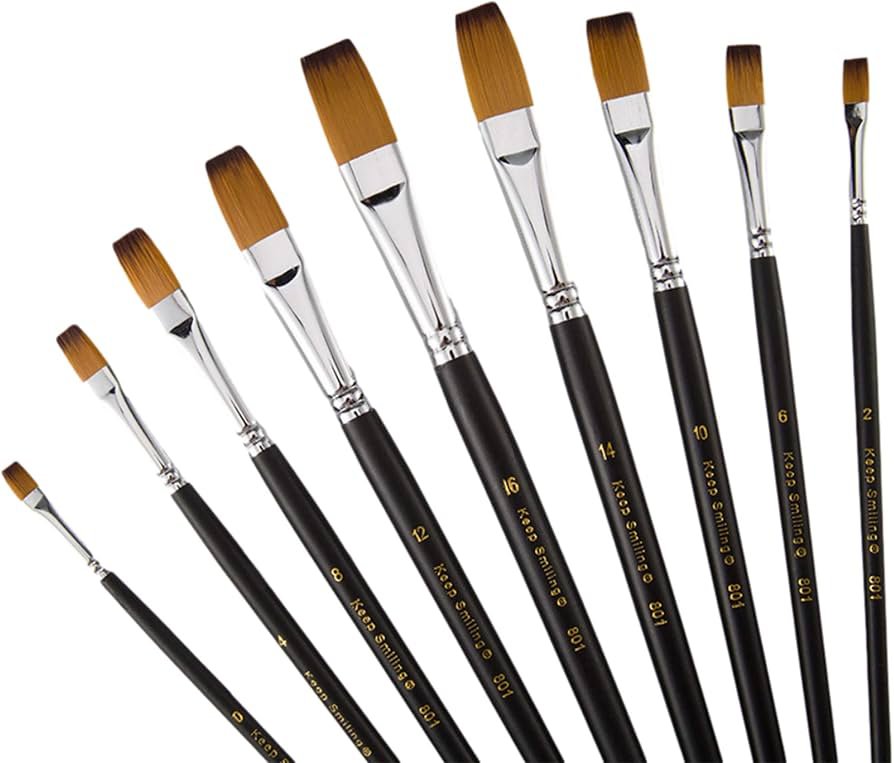 Keep Smiling Artist Flat Brushes Pack Of 9 Pcs - Long Handle - Image 3
