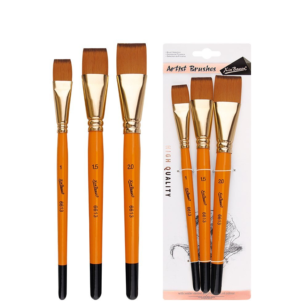 Xinbowen Short Handle Flat Brush Set Of 3 Pcs - Synthetic Hairs