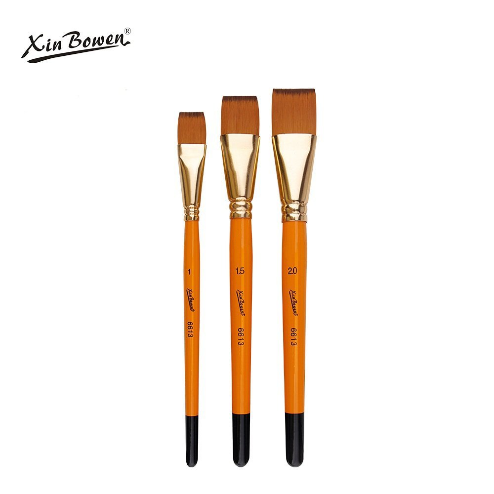 Xinbowen Short Handle Flat Brush Set Of 3 Pcs - Synthetic Hairs - Image 4